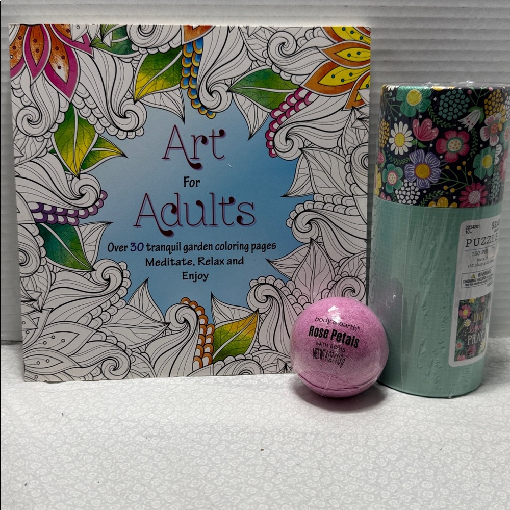 ART for Adults 30 coloring pages 150pcs Puzzle and Body & Earth Bath Bomb 4 oz